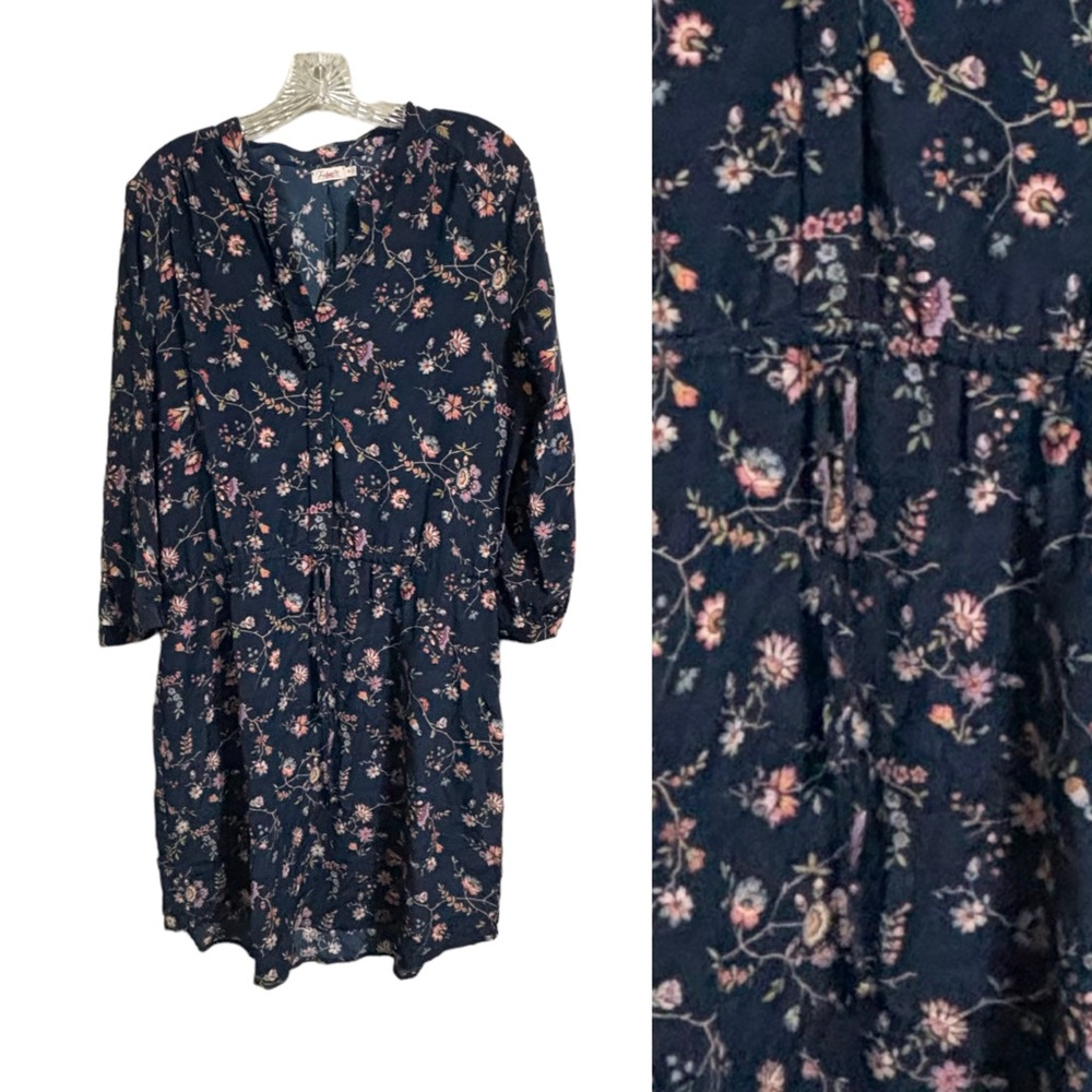 Faherty Sz Md 100% Silk Navy Floral Tie Waist